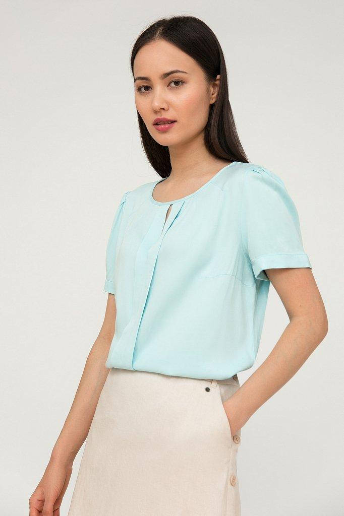 

Летняя блузка из вискозы с коротким рукавом Finn Flare S20-110107-133 для офиса светло-голубая XL, Светло-голубой