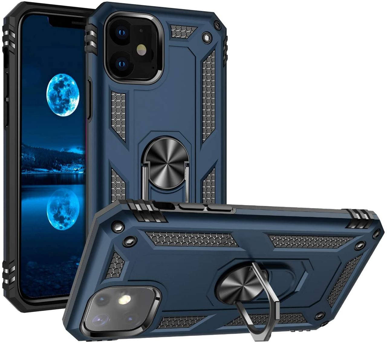 

Чехол Shield для Iphone 11 бампер противоударный с кольцом Dark-Blue, Темно-синий