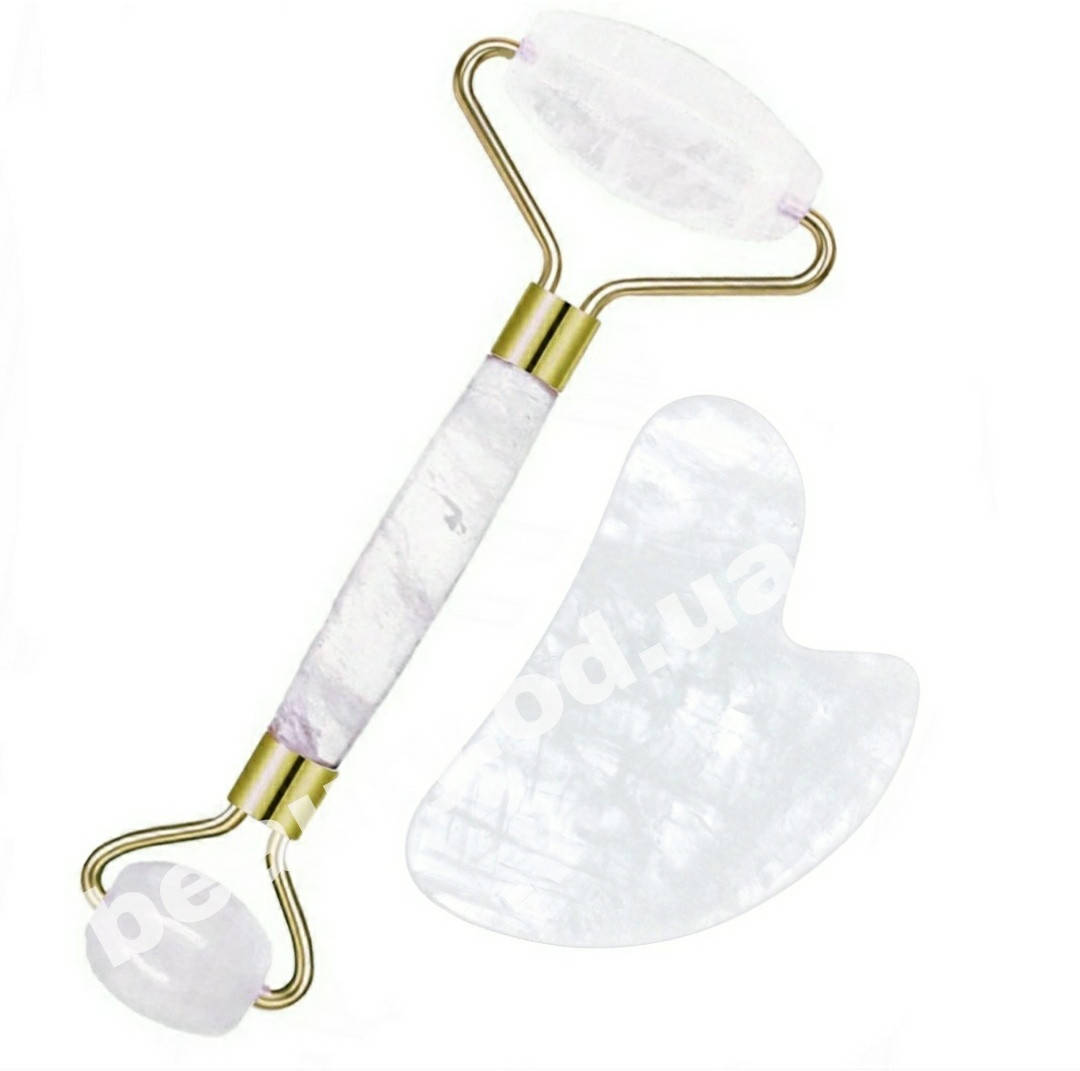 

Роликовый массажер и скребок "ГуаШа" Белый кварц