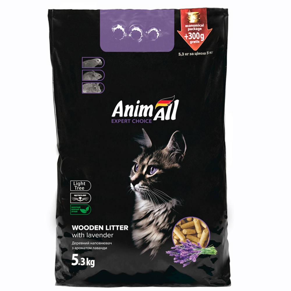 

AnimAll деревний наповнювач для котячого туалету з ароматом лаванди, 5,3 кг