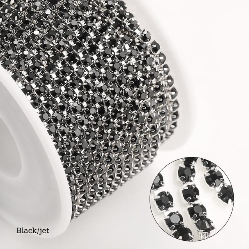 

Стразовая цепь плотная. SS12 Jet Black - Серебро. Цена за 0,5м, Черный