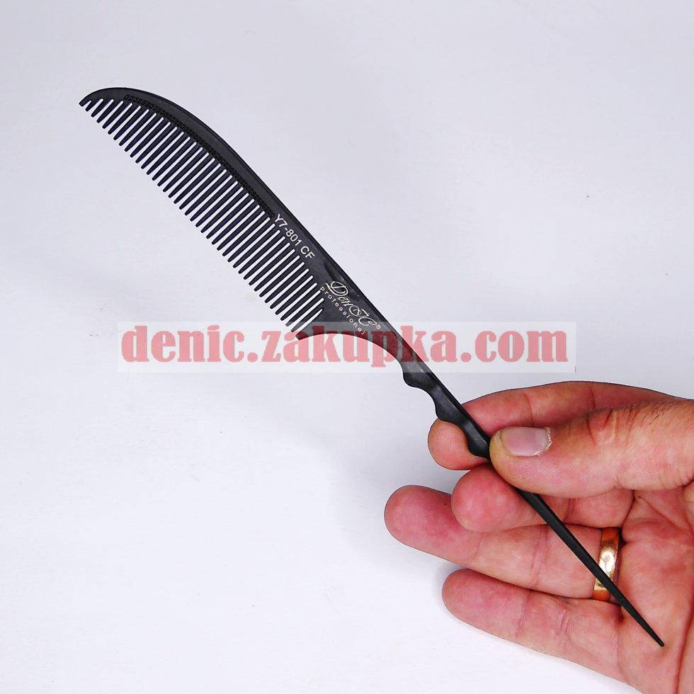 

Расчёска профессиональная планка карбон чёрная с хвостиком для косичек и дредов ION "ДенІС professional", Черный