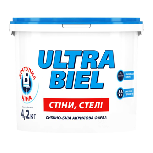 

Sniezka ULTRA BIEL снежно-белая акриловая краска для стен и потолков 4.2кг, Белый