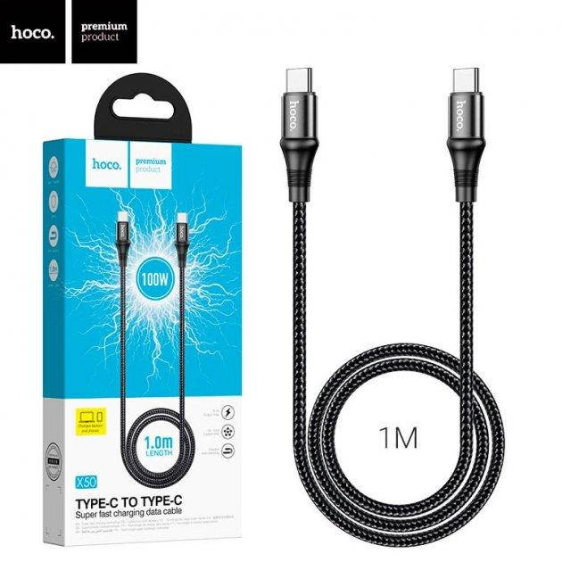 

Кабель Type-C на Type-C Hoco X50 Exquisito 100W 100 см зарядка и передача данных Black, Черный