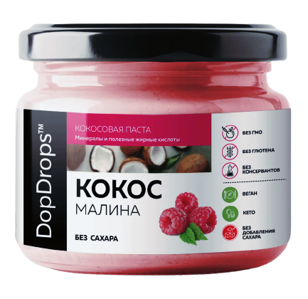 

Паста кокосовая DopDrops™ Кокос-Малина (250 грамм)