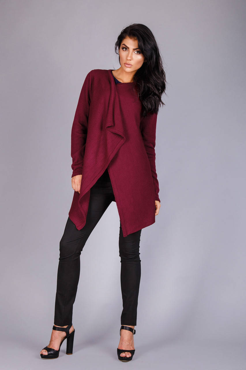 

Шикарный трикотажный кардиган без застежки в модном цвете марсала, Разные цвета