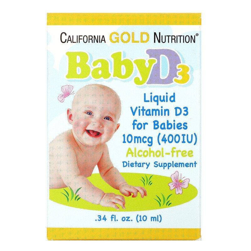 

Витамин D3 в каплях для детей, 400 МЕ, 10 мл, California Gold Nutrition
