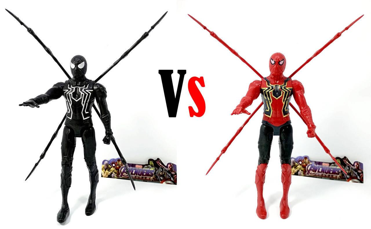 

Набор из 2шт Фигурок Человек-Паук Красный Vs Черный Spider-Man Marvel Мстители 15см со Светом на груди