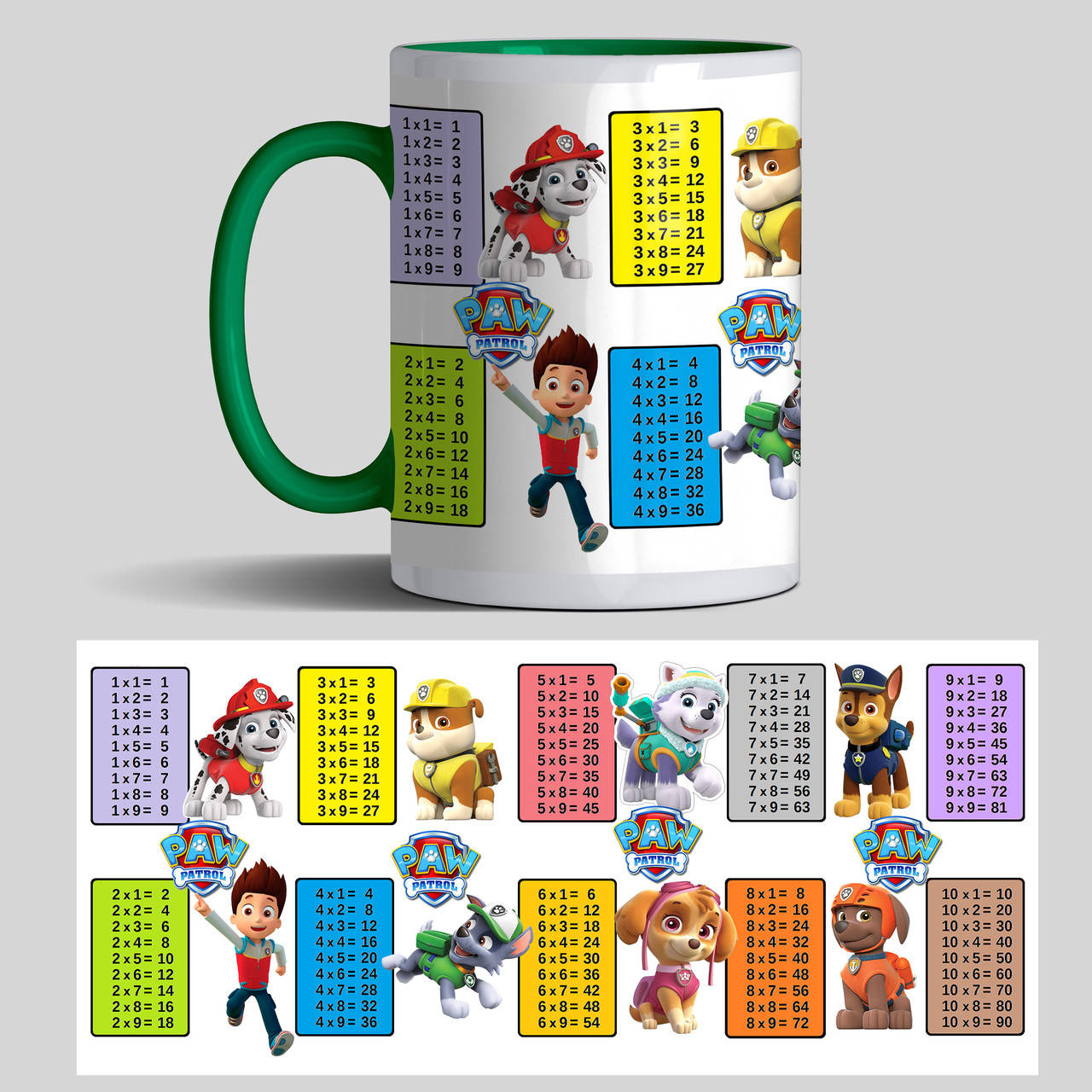 

Чашка Таблица умножения - Щенячий патруль цветная