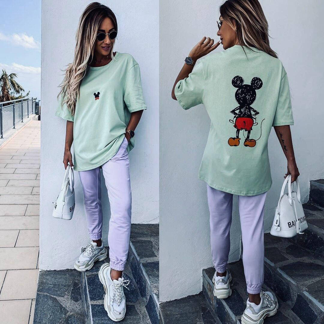 

Женские летние костюмы - 61278 - Модный стильный летний женский костюм с футболкой оверсайз