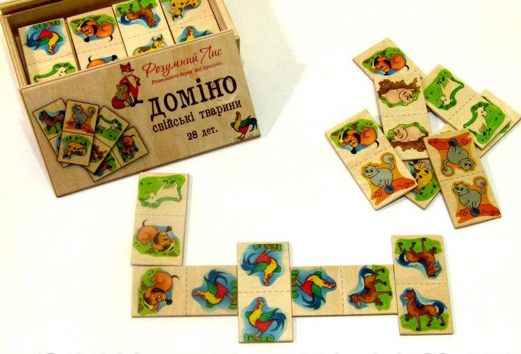 

Деревянная игрушка Домино домашние животные