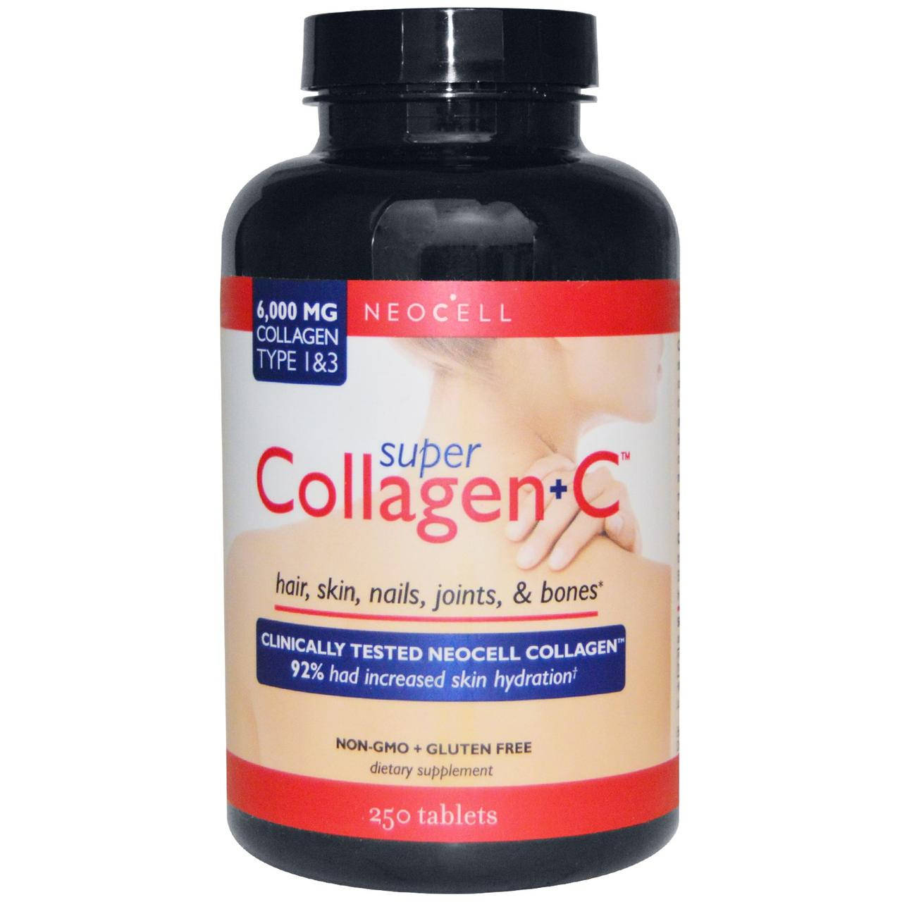 

Супер коллаген + C, 250 таб, тип 1 и 3, 6000 мг, Super Collagen + C, Neocell