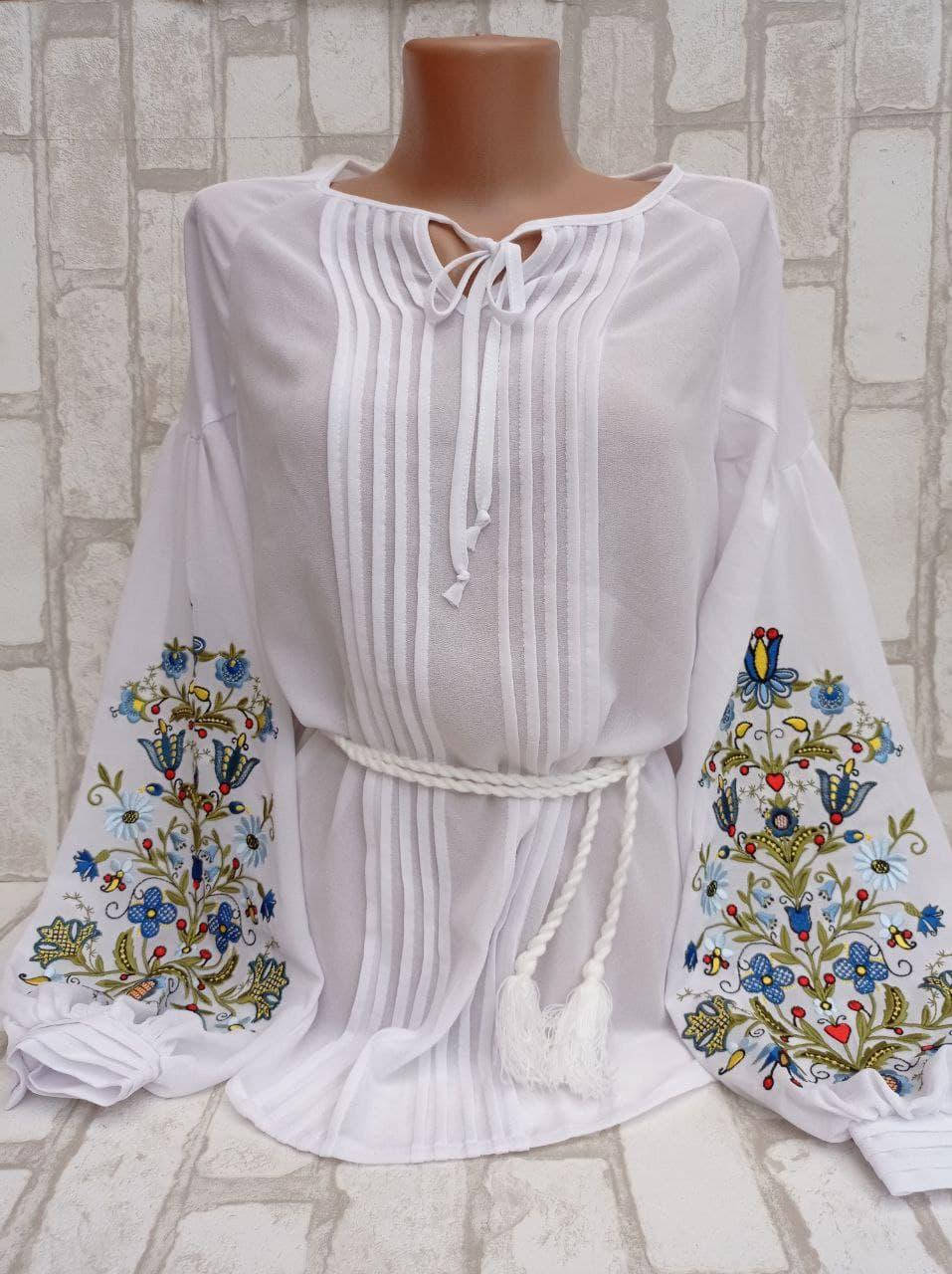 

Блузка с вышивкой женская на шифоне, рукав бохо, 42-52 р-ры, Разные цвета