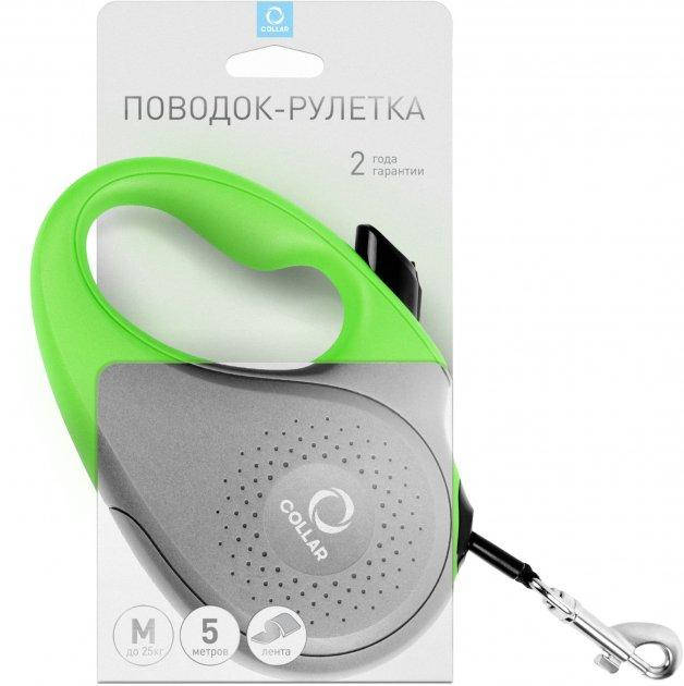 

Поводок - рулетка COLLAR для собак до 25 кг, размер M, 5 м, Зелёный