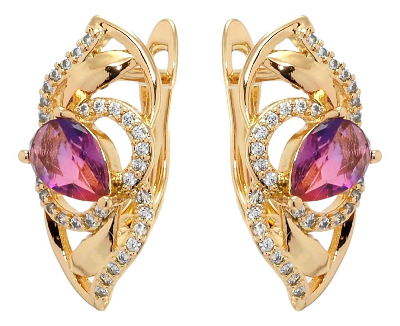 

Серьги Xuping Позолота 18K английский замок "Цветочная композиция с розовым фианитом"