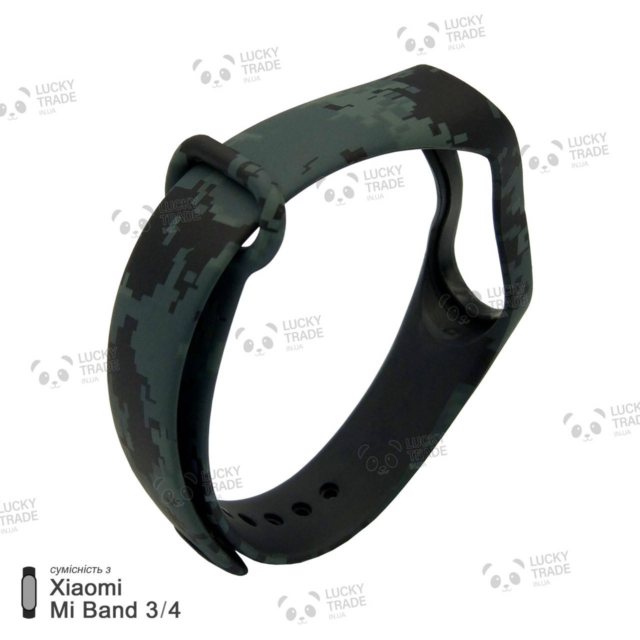 

Ремешок Xiaomi Mi Band 4 / 3 с рисунком силиконовый браслет miband Пиксель камуфляж - Черный / Серый [1027]