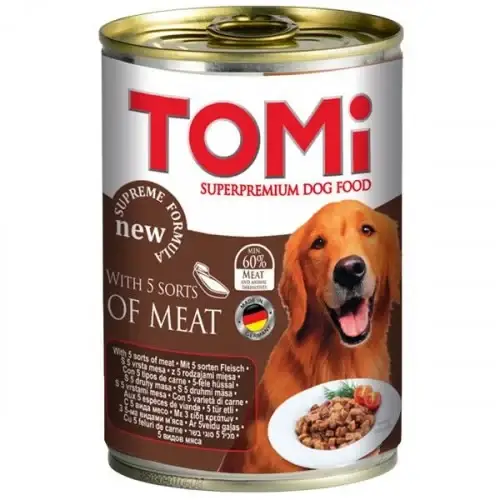 

Консервы Tomi 5 kinds of meat 5 видов мяса, супер премиум, для собак, 400 г