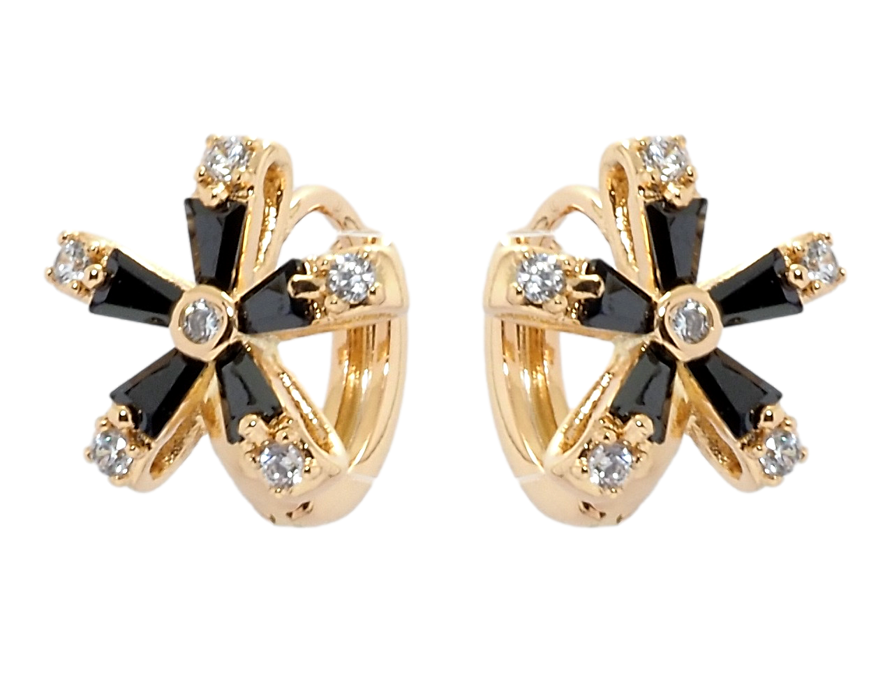 

Серьги Xuping Позолота 18K колечки "Цветочки с черным цирконием"