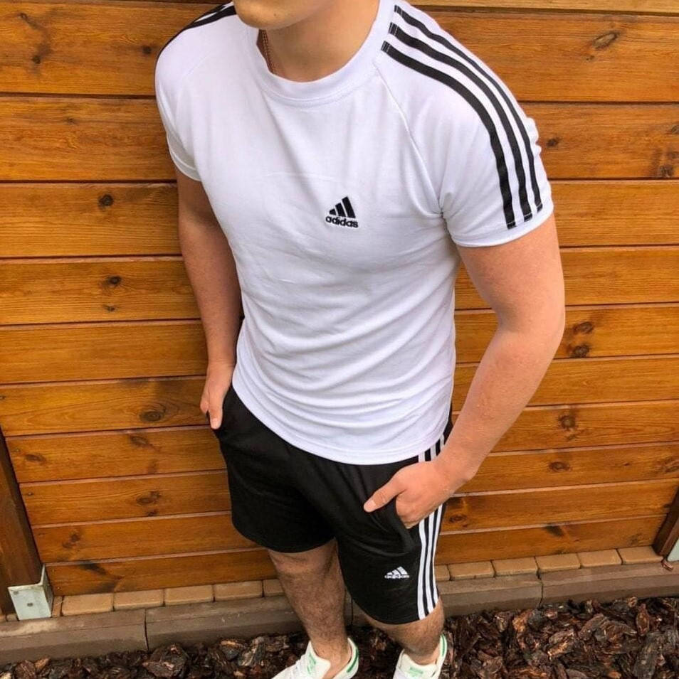 

Мужской летний спортивный костюм Adidas шорты футболка комплект Адидас, Белый