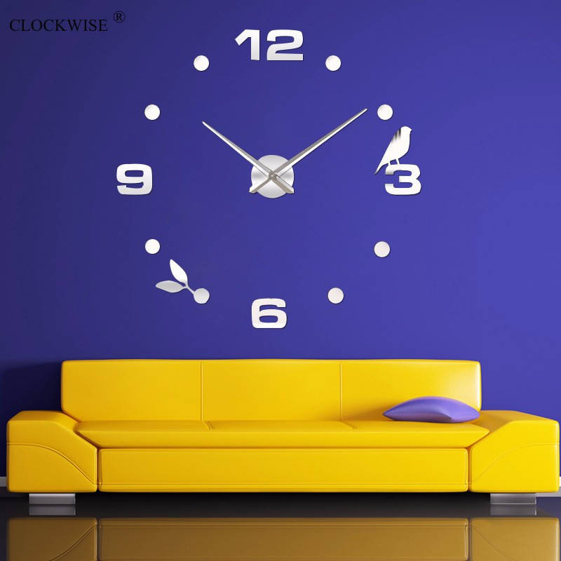 

Часы настенные 3D 100 см Птичка серебристые зеркальные наклейки стикеры для детей большие Timelike [Пластик]