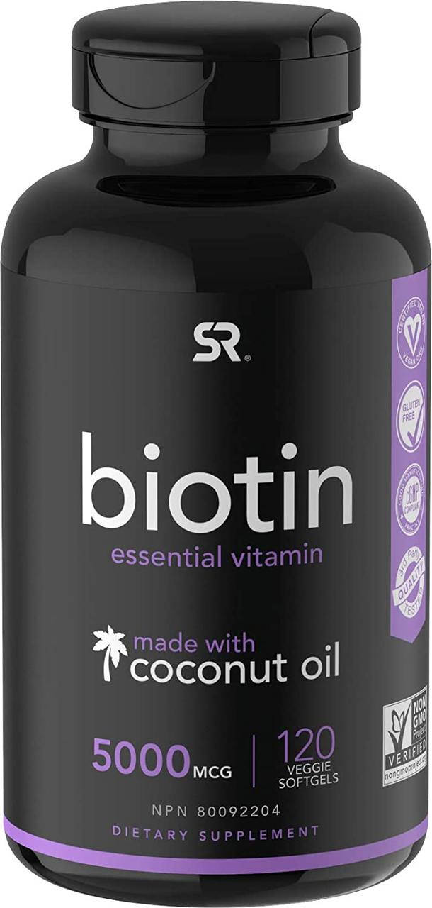 

Sports Research Biotin with Coconut Oil 5000 mcg 120 гелевых капсул