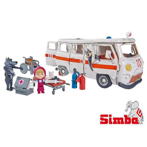 

Детская игрушечная машинка Скорая помощь Маша и Медведь Simba 9309863 для детей, Белый