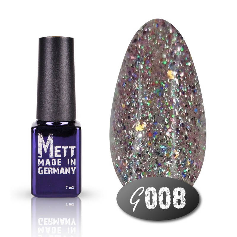 

Гель-лак Mett Glitter 008 (прозрачная основа) сиренево-лиловый глиттер 7 мл