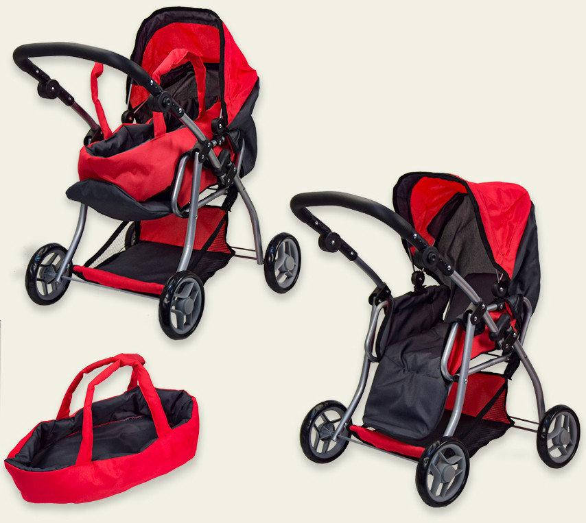 

Коляска для кукол MELOGO 9672 с люлькой. 2в1. Черно-Красная, Розовый