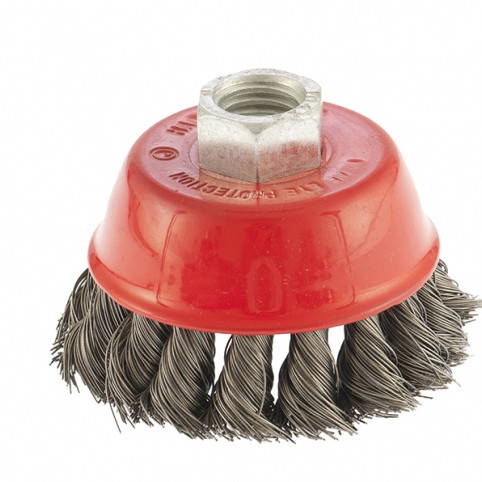 

Щетка для УШМ 65 мм М14 чашка крученая проволока 0,35 мм. MTX 746139