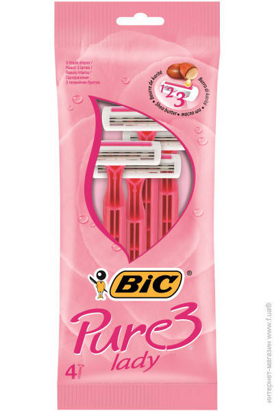 

Станок женский одноразовый для бритья (Бик 3 Пюр Леди) Bic Pure 3 Lady 4 шт. оригинал, Красный
