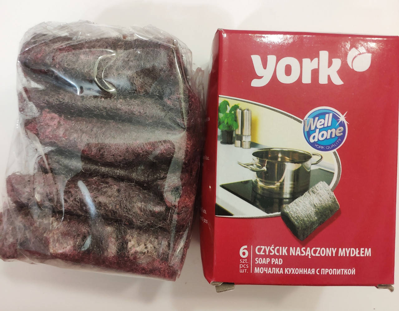

Губка металлическая скребок для кухни YORK пропитанная моющим средством 6 штук мочалка для посуды мыльная