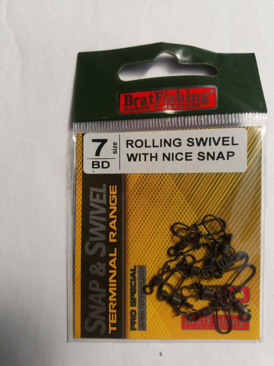 

Карабин с вертлюгом ROLLING SWIVEL WITH NICE SNAP BratFishing BN №7