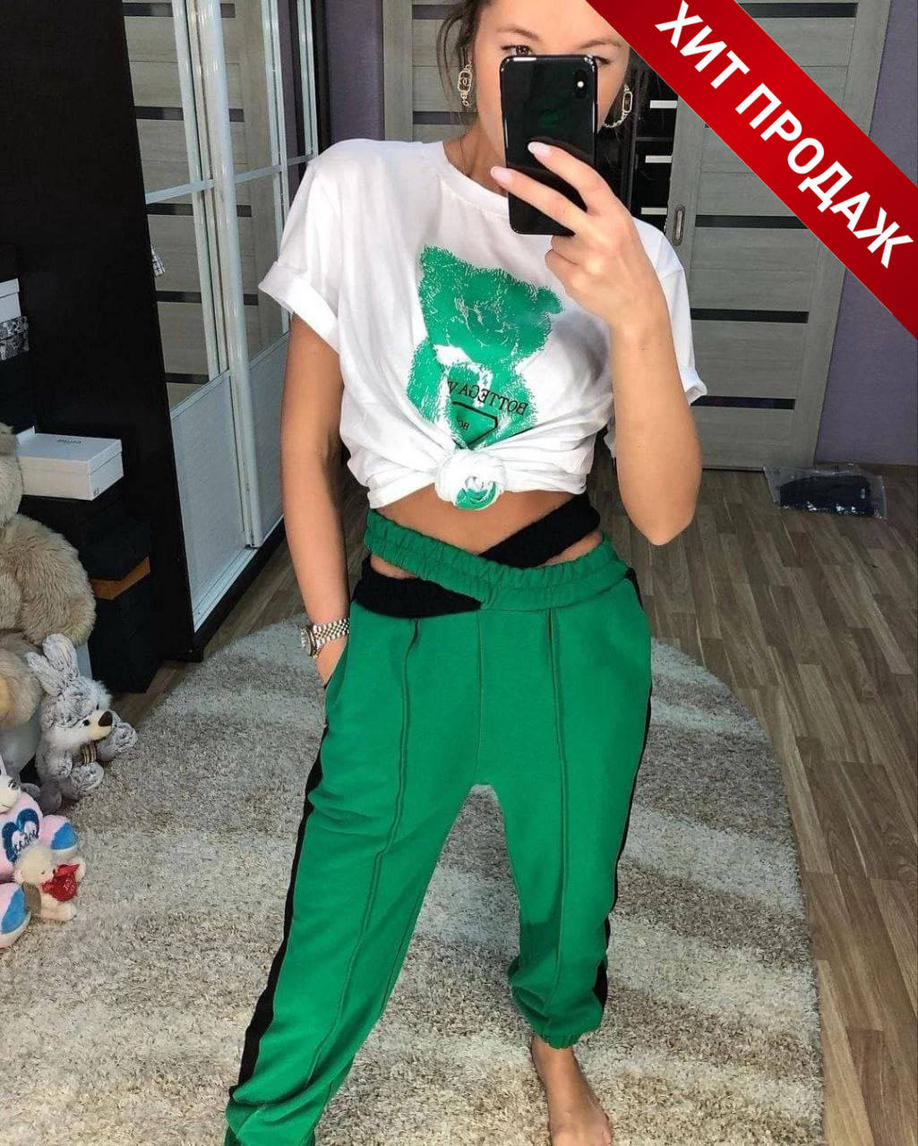 

Женские штаны на интересной резинке., Зелёный