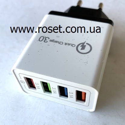 

Адаптер Fast Charge 220v 4 USB, Белый