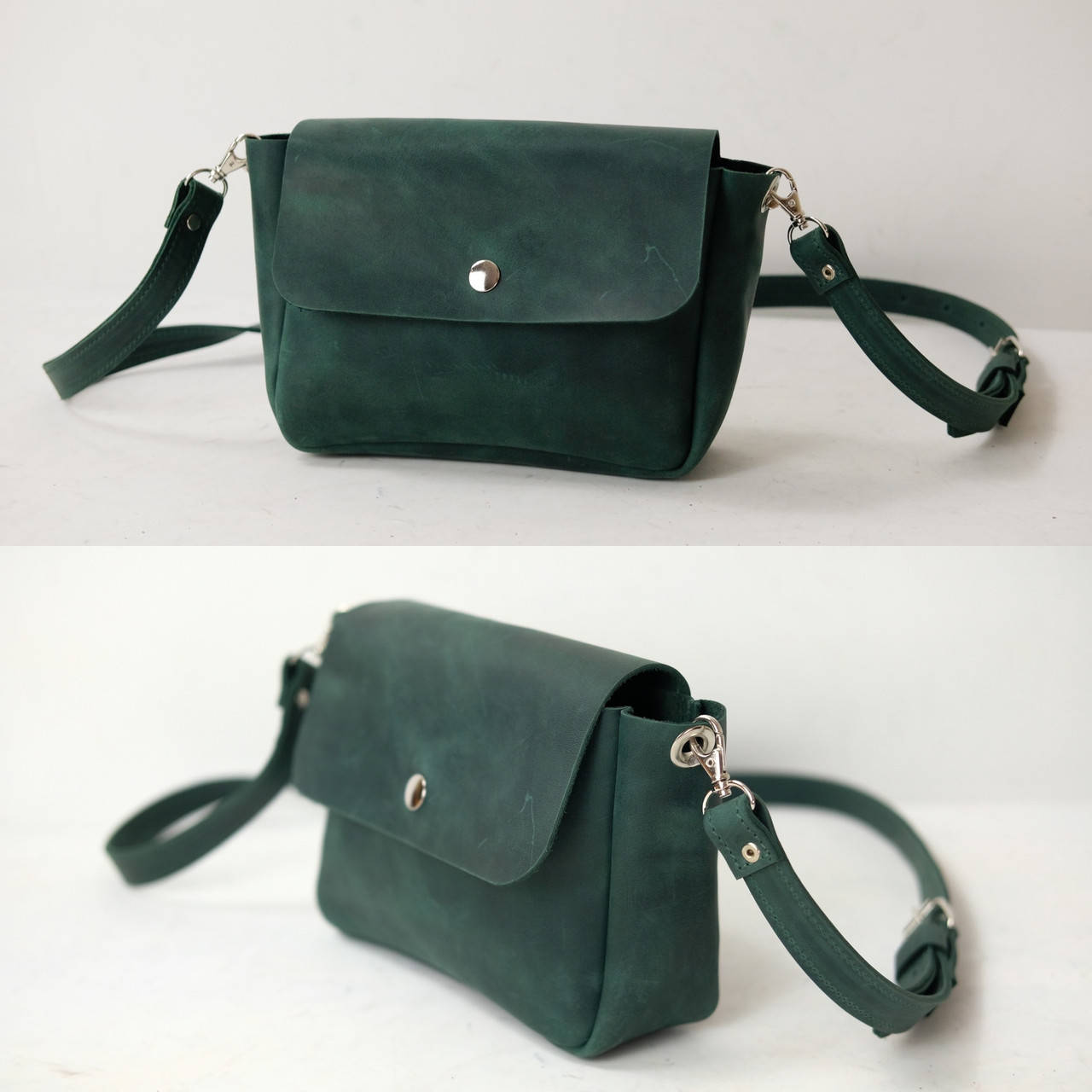 

Женская сумка кросс-боди из натуральной винтажной кожи зеленая, Зелёный