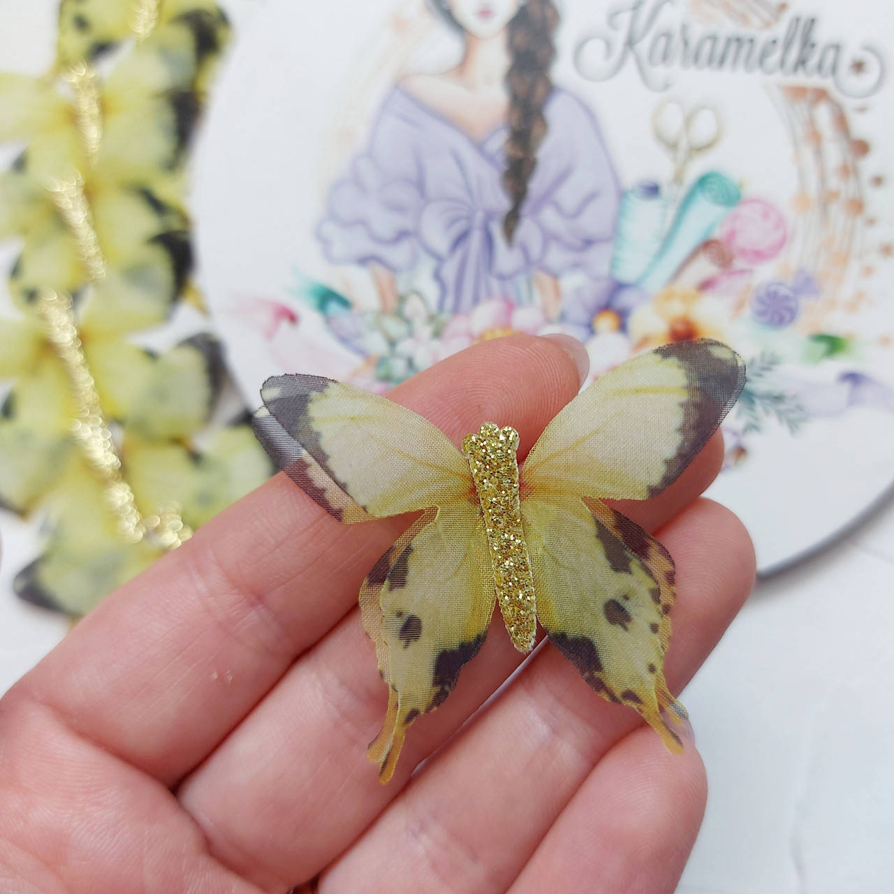 

Шифоновий метелик №90,ЛИМОННИЙ З ЧОРНИМ, 4.5*3.5см