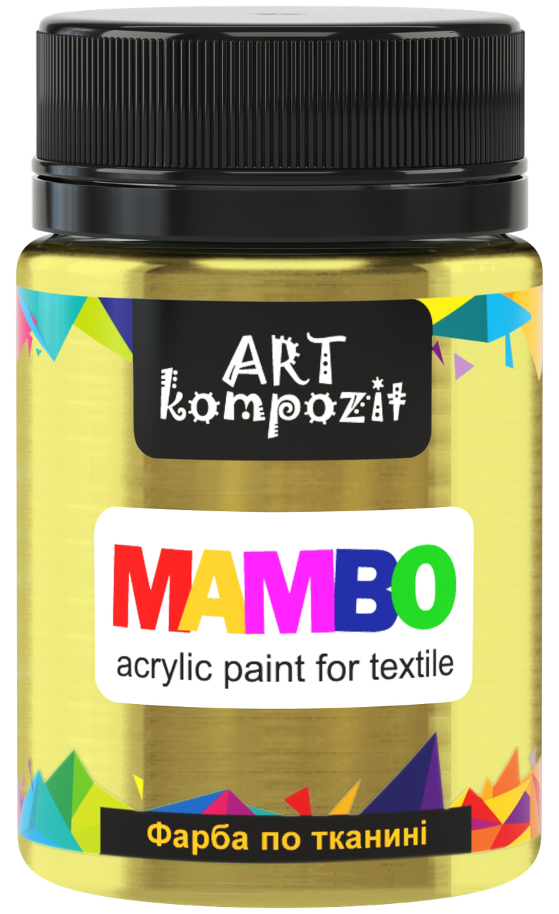 

Фарба по світлій та темній тканині ЗОЛОТИЙ МЕТАЛІК, 50мл, MAMBO "ART Kompozit"