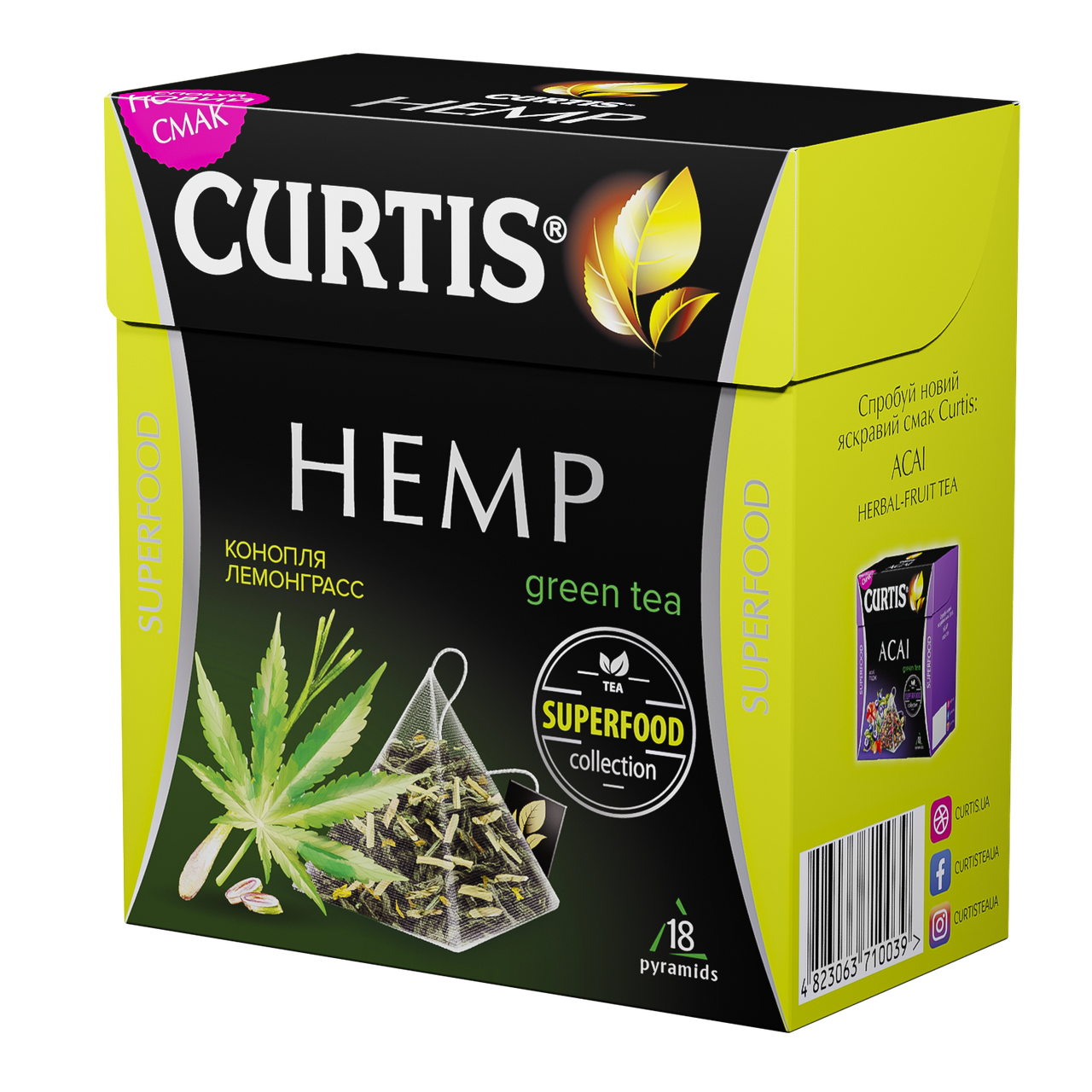 

Чай Curtis "Hemp Green Tea" с суперфудами, 18 пирамидок