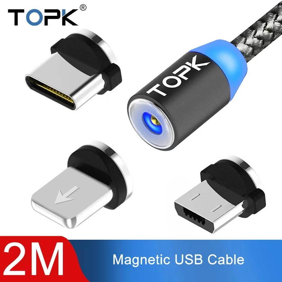 

Магнитный кабель с поддержкой быстрой зарядки Topk LED Magnetic 2m, Синий