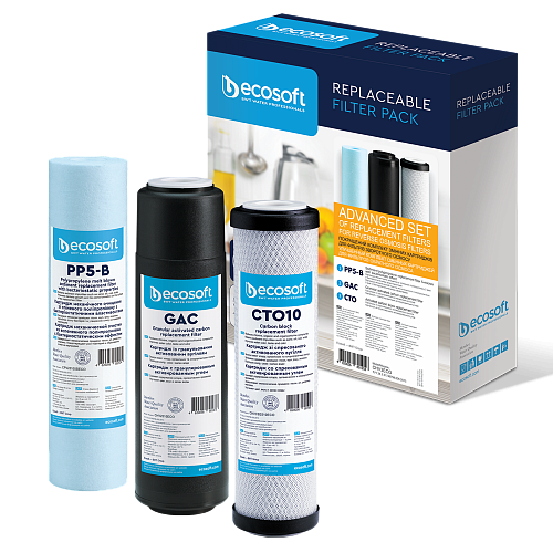 

Ecosoft 1-2-3 Улучшенный комплект сменных картриджей для фильтра обратного осмоса