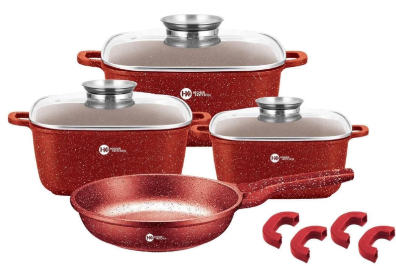 

Набор кухонной посуды Higher Kitchen HK-311 с антипригарным гранитным покрытием Красный.