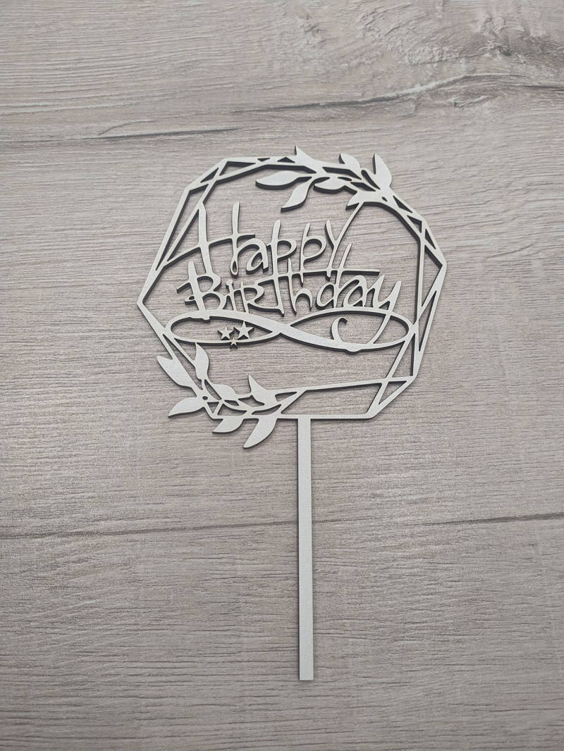 

Топпер белый на цельной ножке "HAPPY BIRTHDAY"