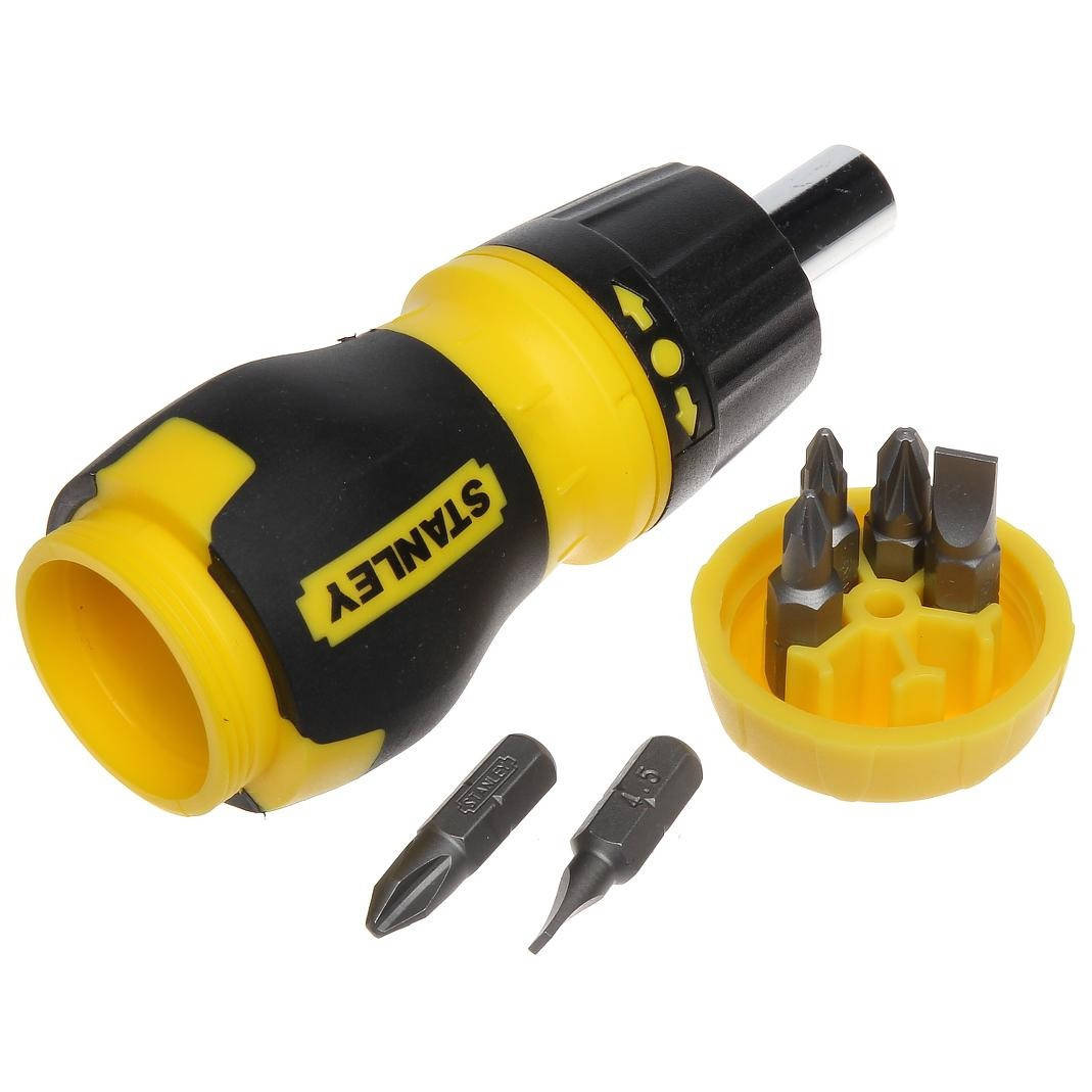 

Отвертка 6 насадок укороченная реверсивная Stanley Multibit Ratchet Stubby 0-66-358