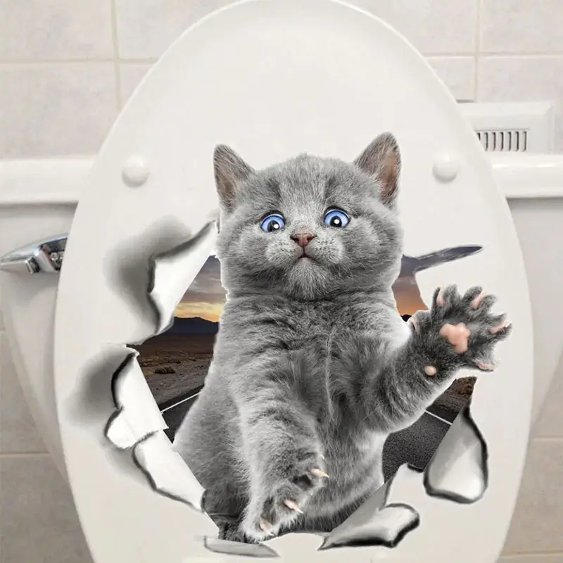 

Наклейка стикер WC котенок на унитаз,дверь 25см*25см, Серый