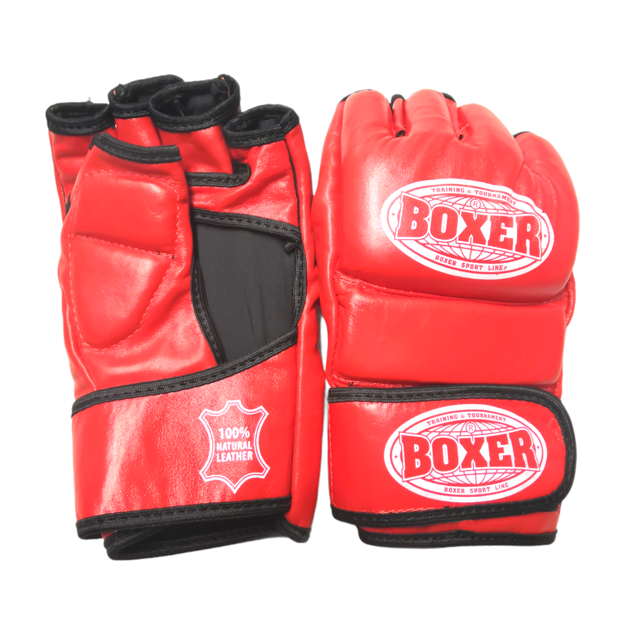 

Перчатки для смешанных видов единоборств ММА кожа красные М, BOXER, Красный