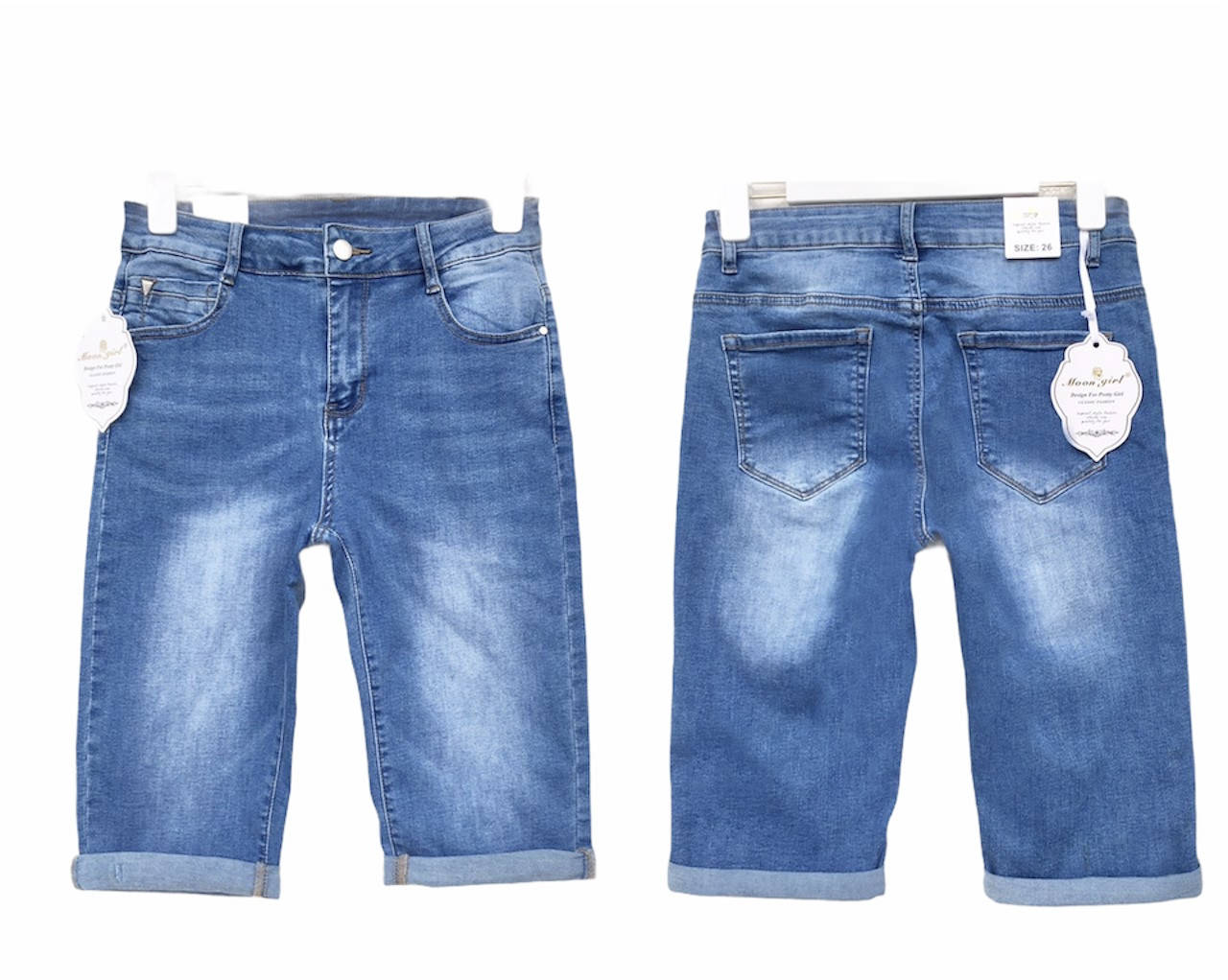 

Бриджи женские джинсовые с высокой посадкой голубого цвета, Голубой