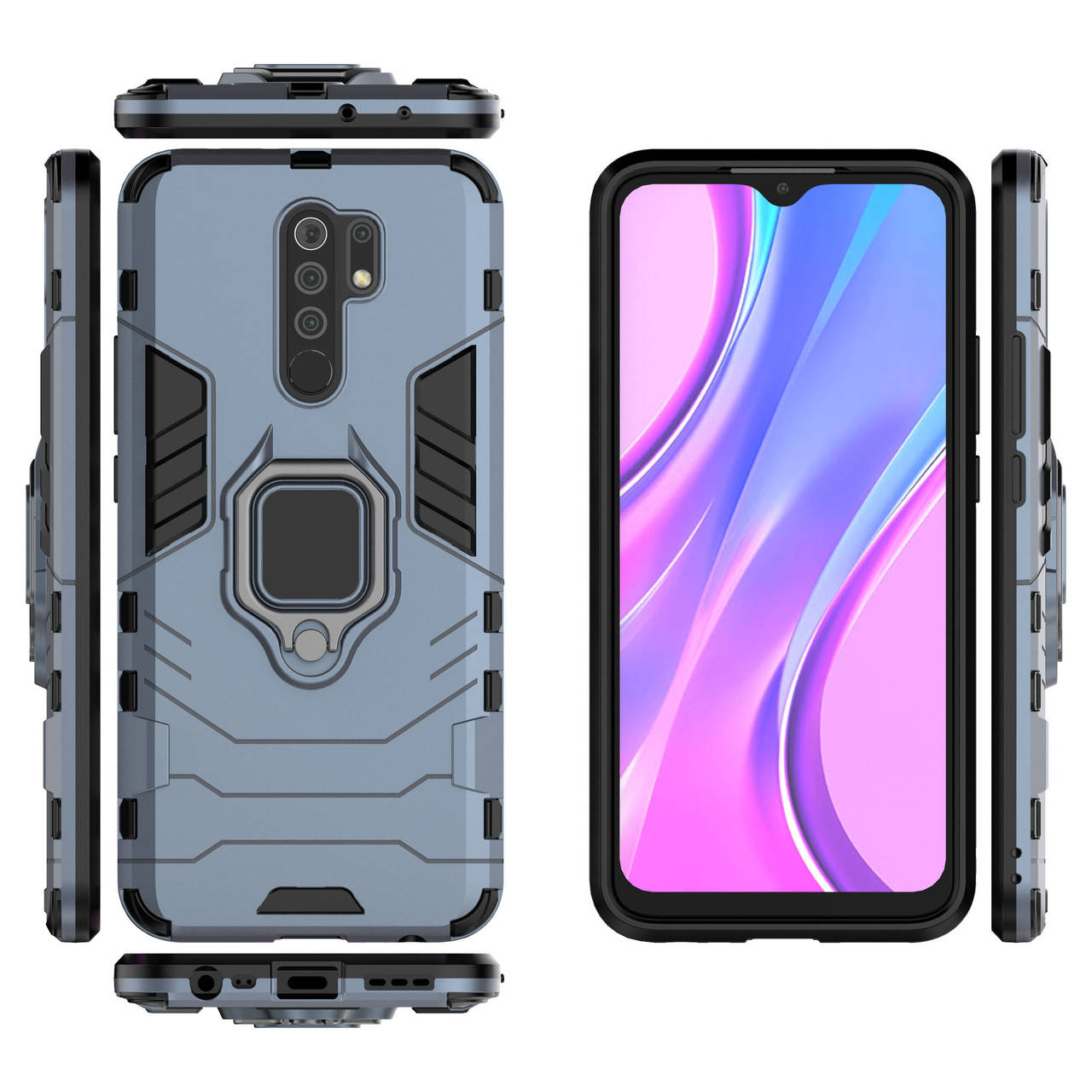 

Бронированный чехол для Xiaomi Redmi 9 с кольцом Navy Blue, Голубой