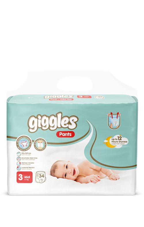 

Подгузники-трусики детские Giggles 3 midi 5-9 кг 34 шт, Белый