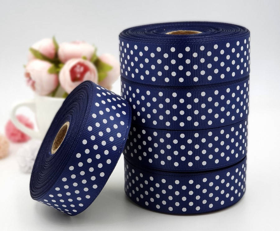 

(5 рулонов) Лента репсовая в горошек 2,5см (25 ярдов) Цена за блок, цвет - Сапфировый, Синий