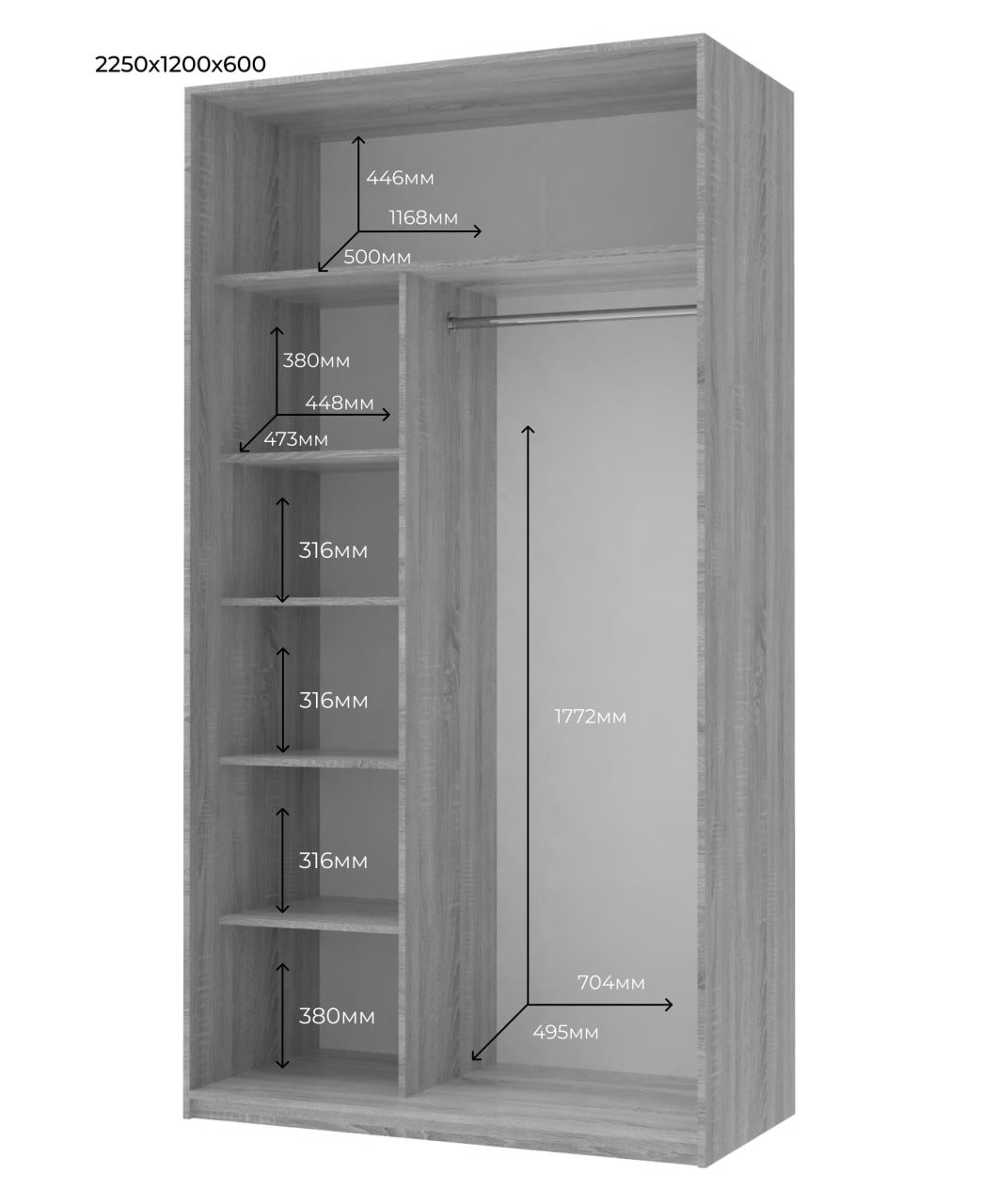 Шафа купе Doros Сіті Лайт Кашемір 2 ДСП 120х60х225 (80736329) 4